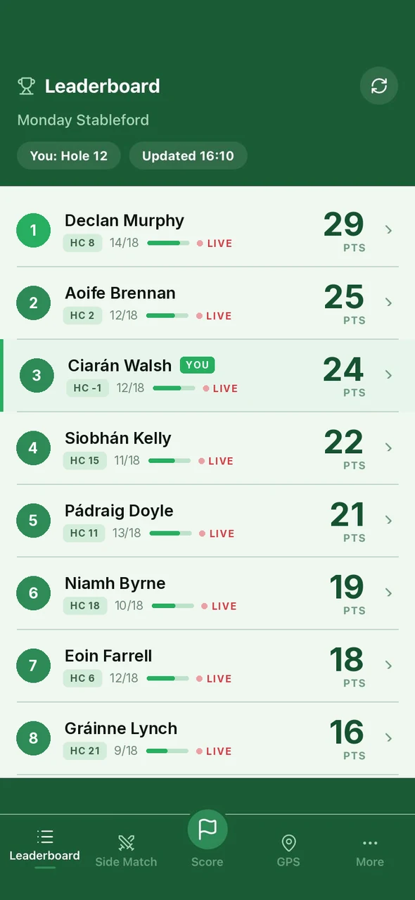 Live leaderboard