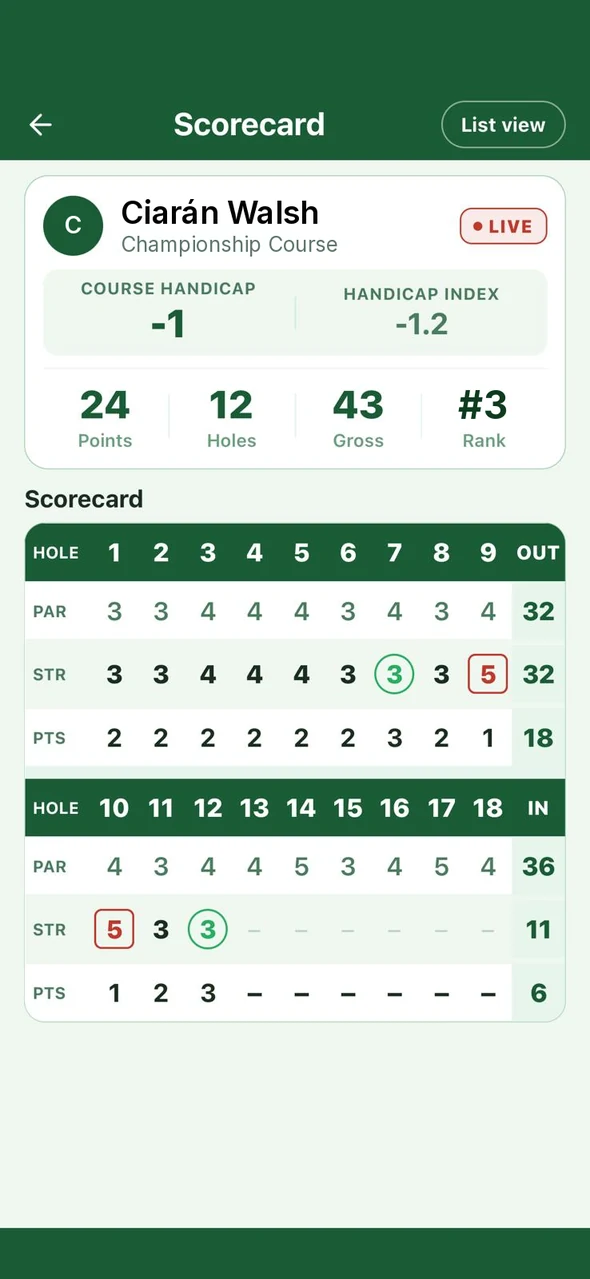 Player scorecard